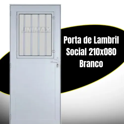 Porta Social de Alumínio Branco Lambril 210x80cm Linha 25