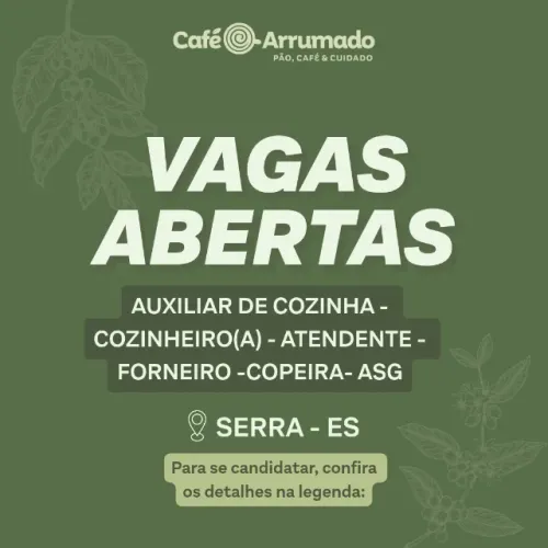 VAGAS PADARIA CAFE ARRUMADO