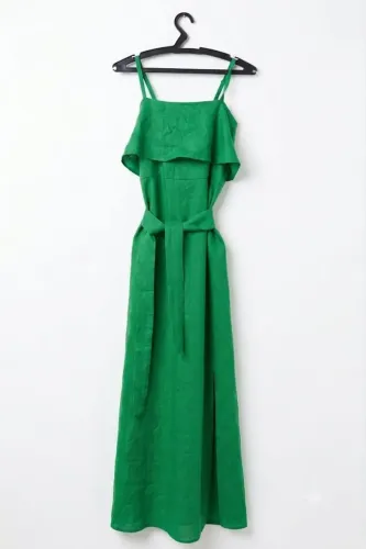 Vestido de linho verde longo