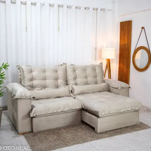Sofá Retrátil Reclinável Maldivas 2,50 Creme