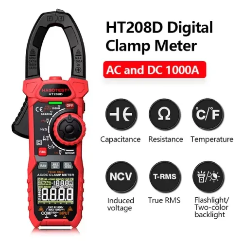 Alicate Amperímetro Digital HT208D 1000V 1000A AC/DC True RMS