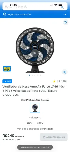 Ventilador arno 40cm Airforce