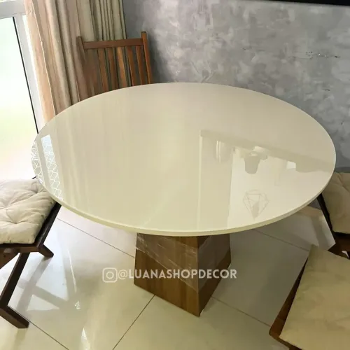 Mesa de Jantar Luxo Redonda com vidro Laqueado