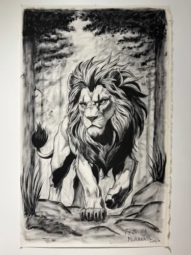 Pintura de leão em tinta acrílica 80 x 140cm feito à mão
