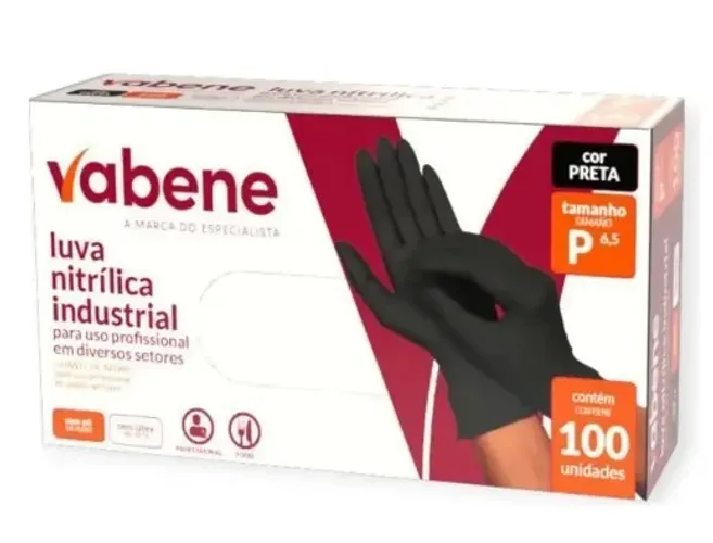 Luva Nitrílica Descartável 1 X 100 Unidades Cor Preto Tamanho P Vabene