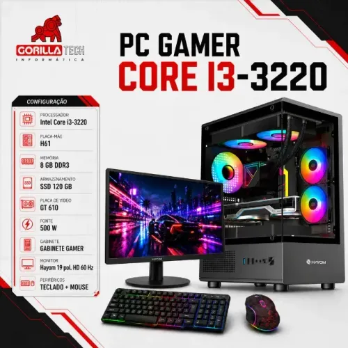 PC Completo i3-3220 GT 610 8GB SSD 120GB + Monitor 19" Novo