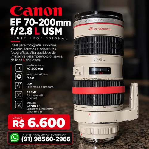 Câmera Canon 70-200mm f/2.8L