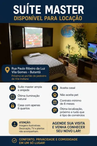 SUÍTE MASTER DISPONÍVESUITE DISPONIVEL PARA LOCAÇÃO - VILA GOMES / BUTANTÃ