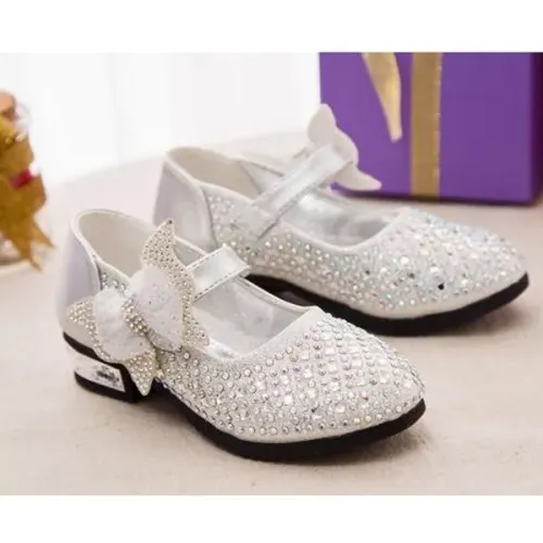 Sapatilha Infantil Prata com Strass e Laço