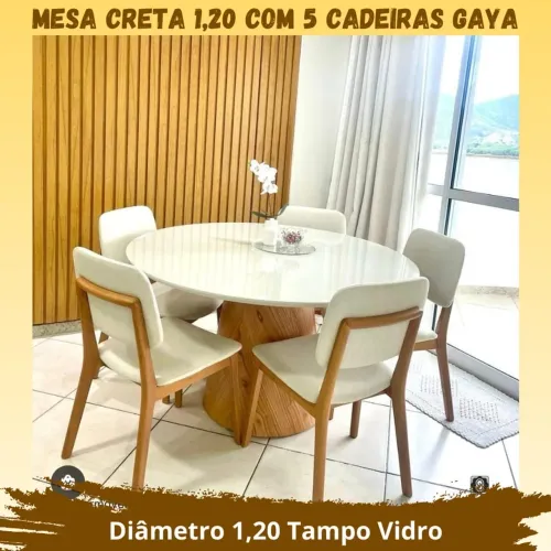 Mesa de jantar Redonda 120x120 com 5 Cadeiras