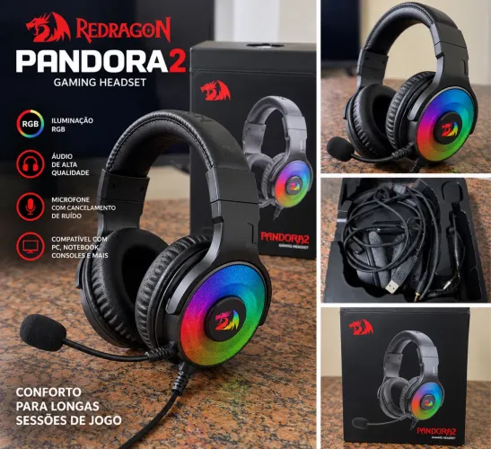 Headset Gamer Redragon Pandora 2 RGB + Caixa - Excelente Estado