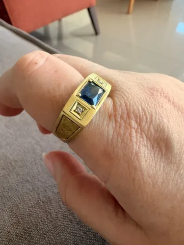 Anel masculino em ouro 18k com pedra azul