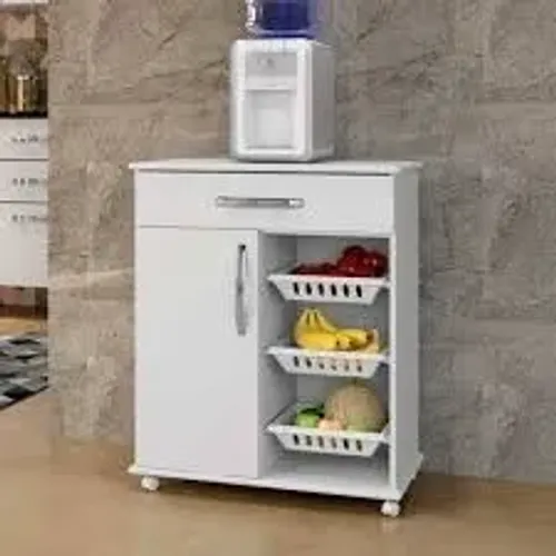 Armário Fruteira Goiania 1Pt 1Gv 3Cestos Branco Arte Moveis - Entrega Rápida!