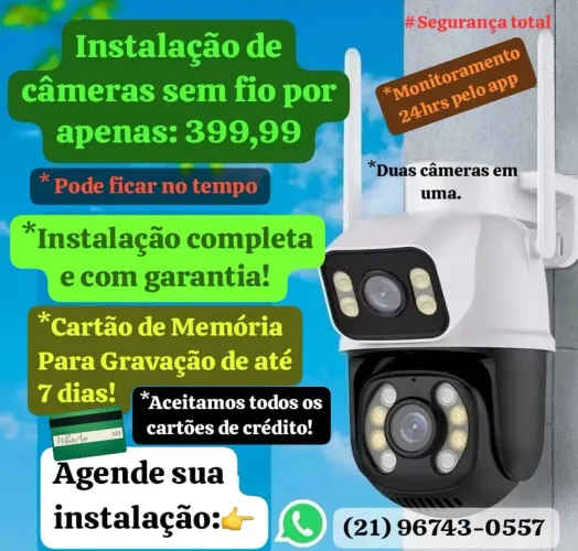 Câmera de segurança externa wifi speed dome com 2 lentes Ultra HD. (Instalação inclusa)