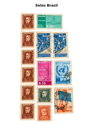 Coleção de 81 selos antigos de 12 países (anos 50 e 60)