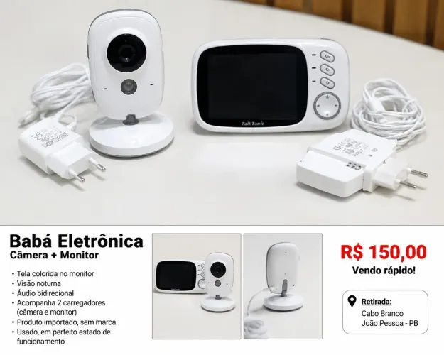 Babá Eletrônica com Câmera e Monitor de Tela