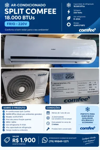 Ar-Condicionado Split Comfee 18.000 BTUs 220V - Pouco Uso