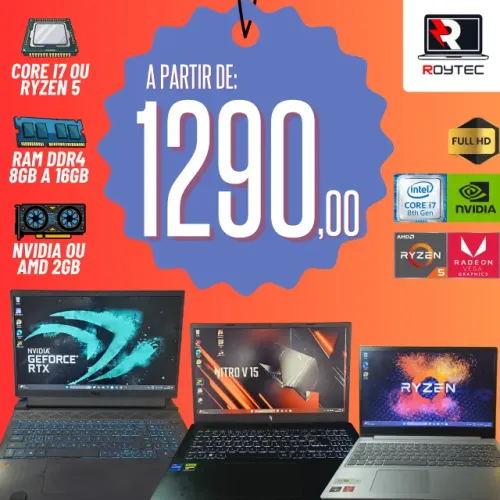 NOTEBOOKS Core i7 ou RYZEN 5, SSD, Até 16GB RAM e Placa de vídeo 2GB a partir de R$ 1290,0