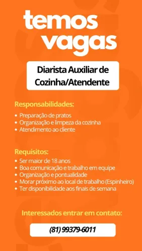 Auxiliar de Cozinha para Lanchonete