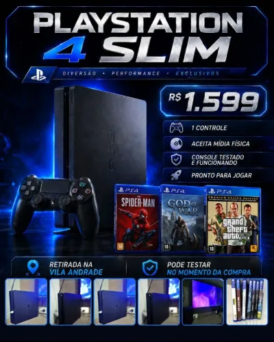 PlayStation 4 Slim mídia física + controle + jogos