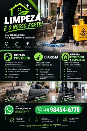 Equipe de limpeza pós obra e diarista residencial/comercial