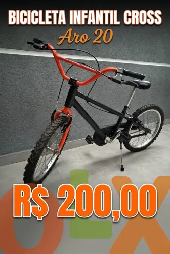 Bicicleta Cross Aro 20 Preta e Laranja | Pneus Mountain Bike