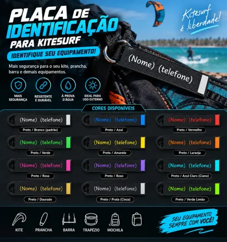 Placa de Identificação para kitesurf, prancha, trapézio