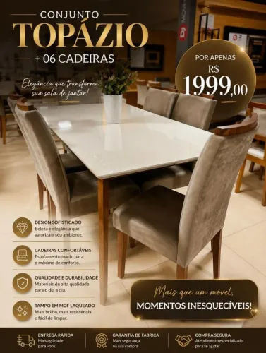 Mesa de Jantar Topázio com 6 cadeiras