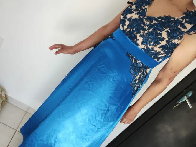 Vestido festa Ellouva Azul Royal de renda longo tamanho 46 GG madrinha