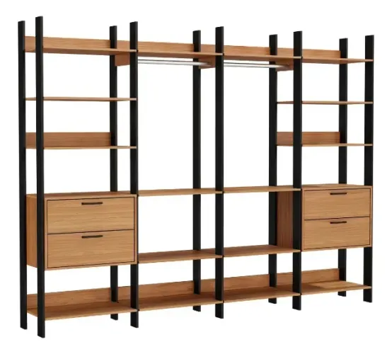 Armário tipo Closet Modulado 2,89m - MDF Freijó/Preto (Gigante)