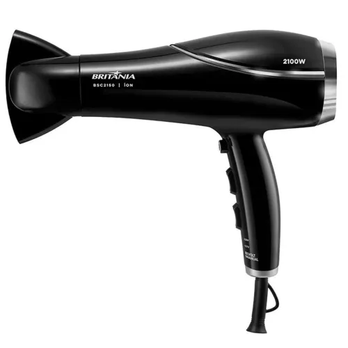 Secador de cabelo Britânia Tourmaline Íons BSC2150, modelo preto com potência de 2100W
