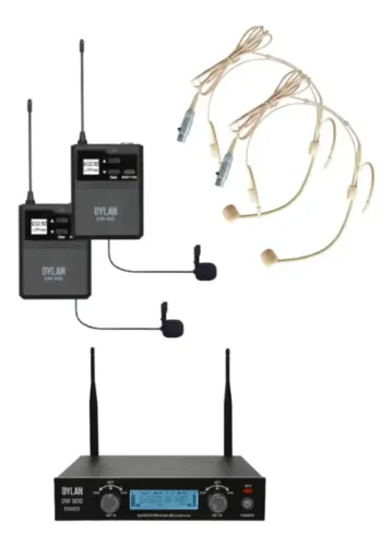 Microfone Sem Fio Dylan Dw 906 Power Headset/lapela Duplo Preto