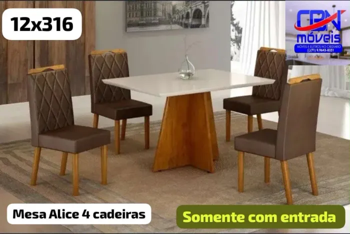 Mesa com 4 cadeiras no crediário