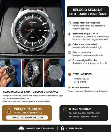 ? Relógio Seculus Original 5ATM - Elegância, Resistência e Ótimo Estado!