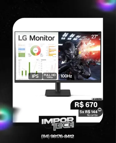 Monitor Gamer LG 27", FHD, 100Hz, IPS, Dynamic Action Sync, HDMI. @importech_084