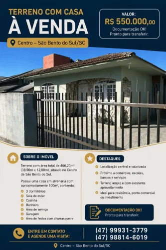 TERRENO COM CASA À VENDA - CENTRO DE SÃO BENTO DO SUL/SC