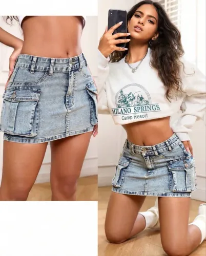 Saia 36/34 pp feminina jeans cintura alta mini-saia