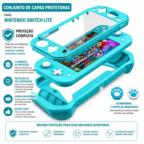 Capa dupla Blindada 360° para Nintendo Switch Lite + Grip Ergonômico