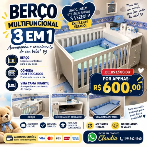 BERÇO MULTIFUNCIONAL 3 EM 1