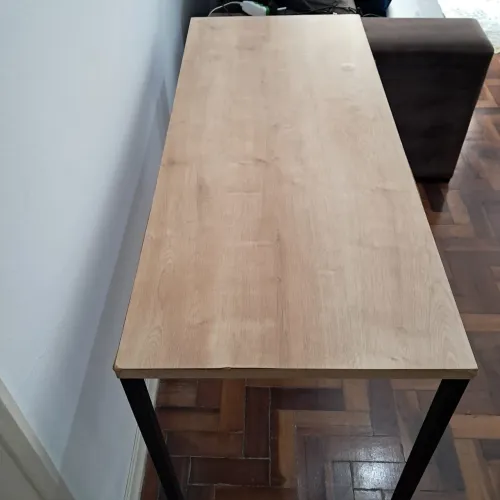 Título: Mesa/Escrivaninha Industrial 120x50cm - Tampo Madeira + Base Aço
