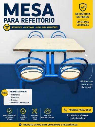 MESA PARA REFEITÓRIO COM BANQUETA- DIVERSAS UNIDADES DISPONÍVEIS