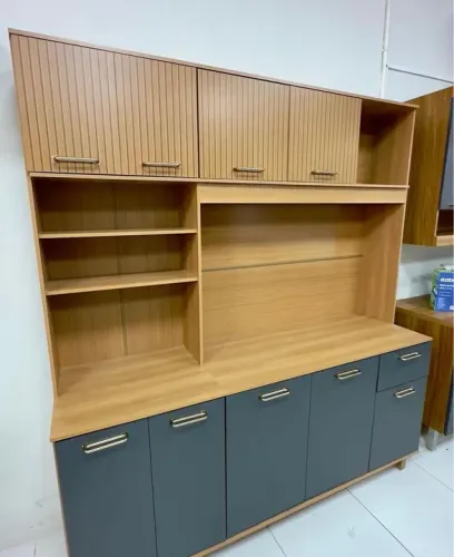 Kit cozinha Lúcia com porta ripada grafite - FRETE GRÁTIS