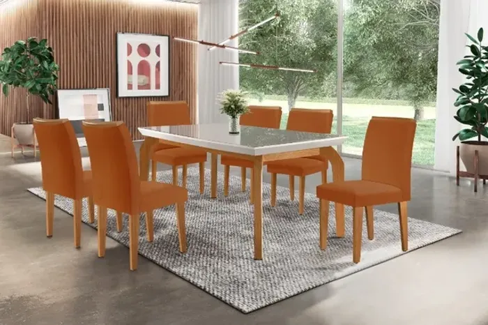 sala mesa jantar tampo de vidro  6 cadeiras 