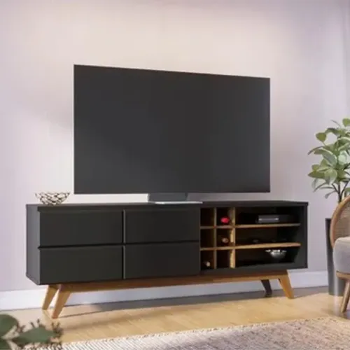 Rack Bancada Noronha Até 70 Polegadas Preto/Noce Frete Grátis - Até 12x S/ Juros 