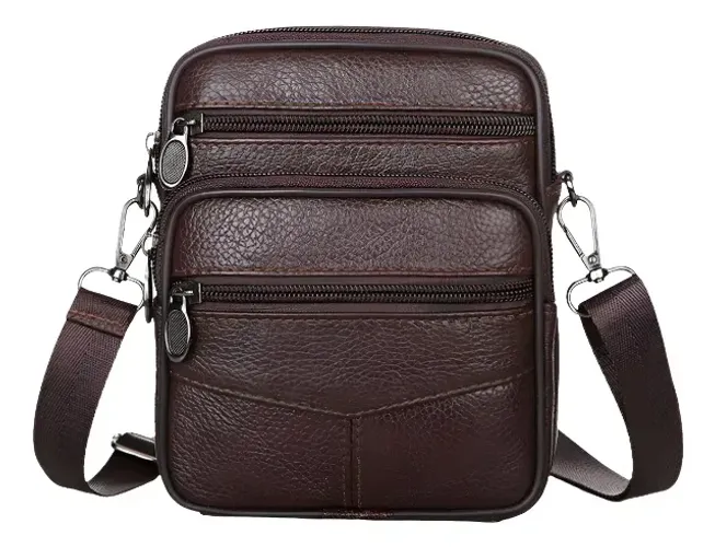 Bolsa Masculina Couro Genuíno Transversal Crossbody Pequena