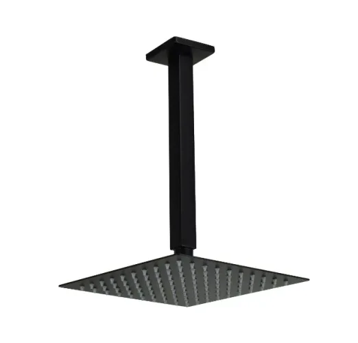 Ducha Chuveiro Black Matte 20x20 cm em Inox c Suporte de Teto 24 cm com Riscos e Amassados