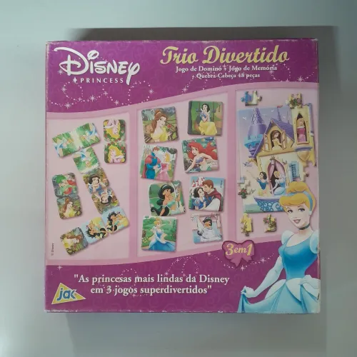 Jogo 3 em 1 das Princesas Disney | dominó, quebra-cabeça, jogo da memória (Trio Divertido)