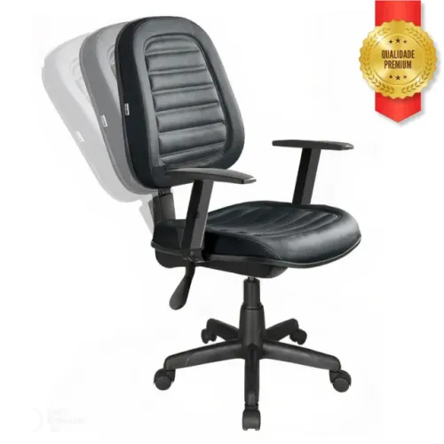 Cadeira Diretor Back System Costurada Preta Braços Ajustáveis Ergonômica Modelo 32996