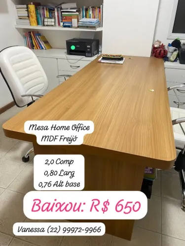 Baixou! R$ 650,00 Mesa de escritório MDF Freijó (2,00m x 0,80 x 0,76 altura base).