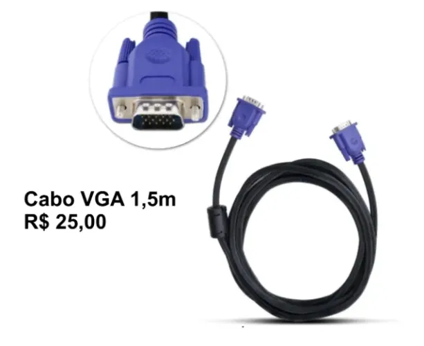 Cabo Vga Macho 1,5 Metros Monitor Projetor